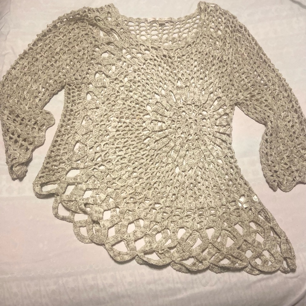 Boston Proper Asymmetrical open knit GORGEOUS Sweater
